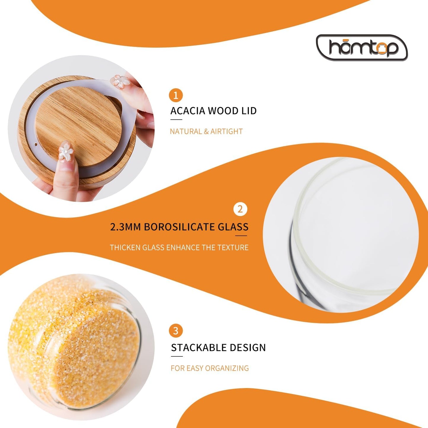 Glass Storage Containers Set of 3, 54 OZ High Borosilicate Glass Jars with Wooden Lids Kitchen Food Canisters s for Coffee Beans/Sugar/Noodles/Nuts/Cookies/Pasta