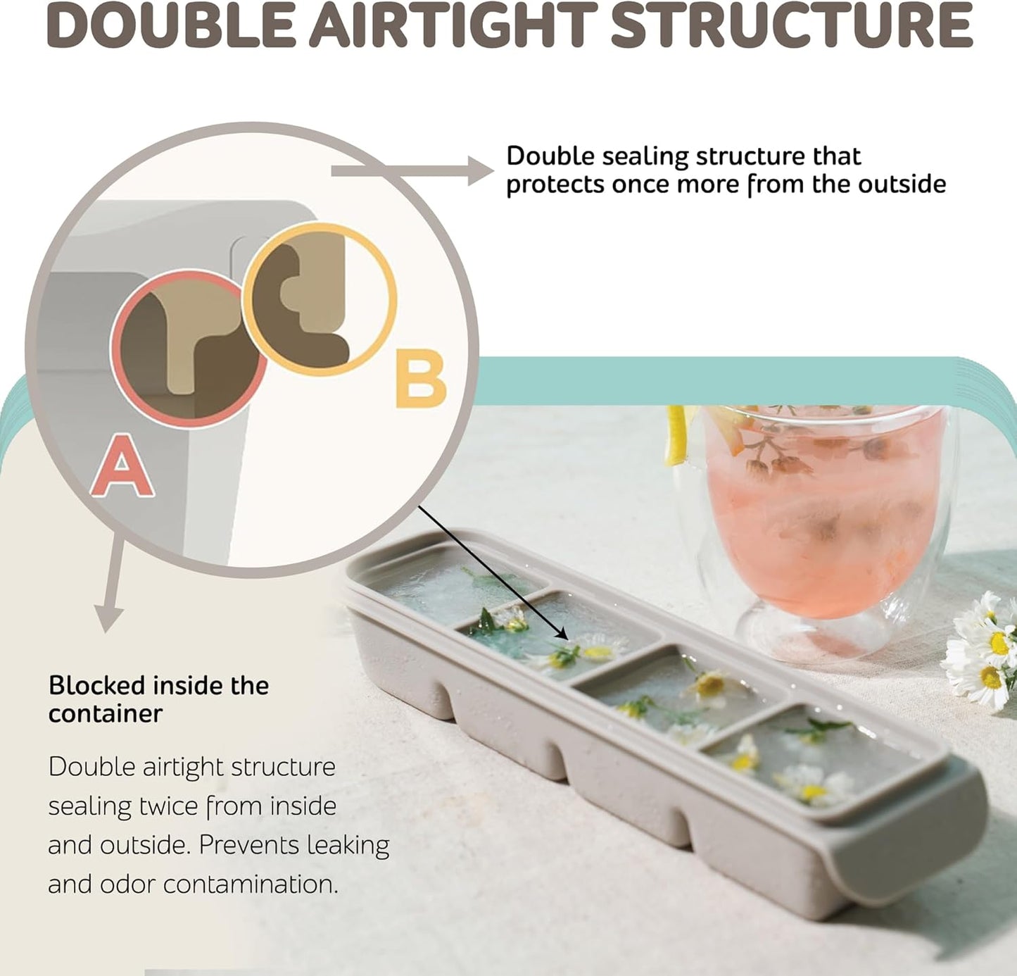 4 Section-1.7oz Gray 100% Food Grade Silicone Ice Cube Tray Food Container with Airtight Locking Lid, Fruit Vegetable Purees, Breastmilk Storage for Baby & Toddler Food | BPA Free Korea Made