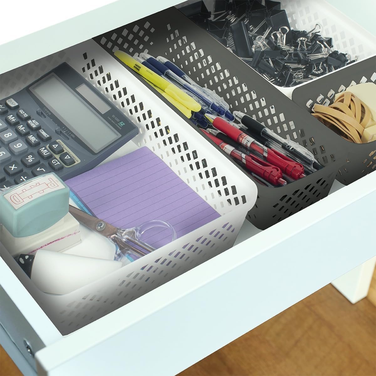 Glad Plastic Storage Basket Set - Multipurpose Drawer Trays, Kitchen Pantry Containers, and Bathroom Bins - 9 Pack Small Organizers, White