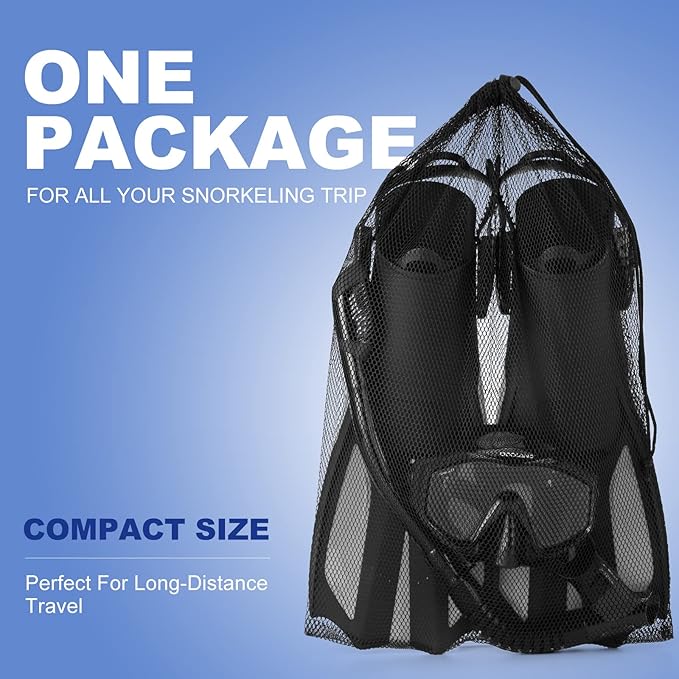 Odoland Kids Snorkeling Packages Snorkel Set, Dry Top Snorkel Mask with Adjustable Swim Fins for Boys and Girls Age 7-14