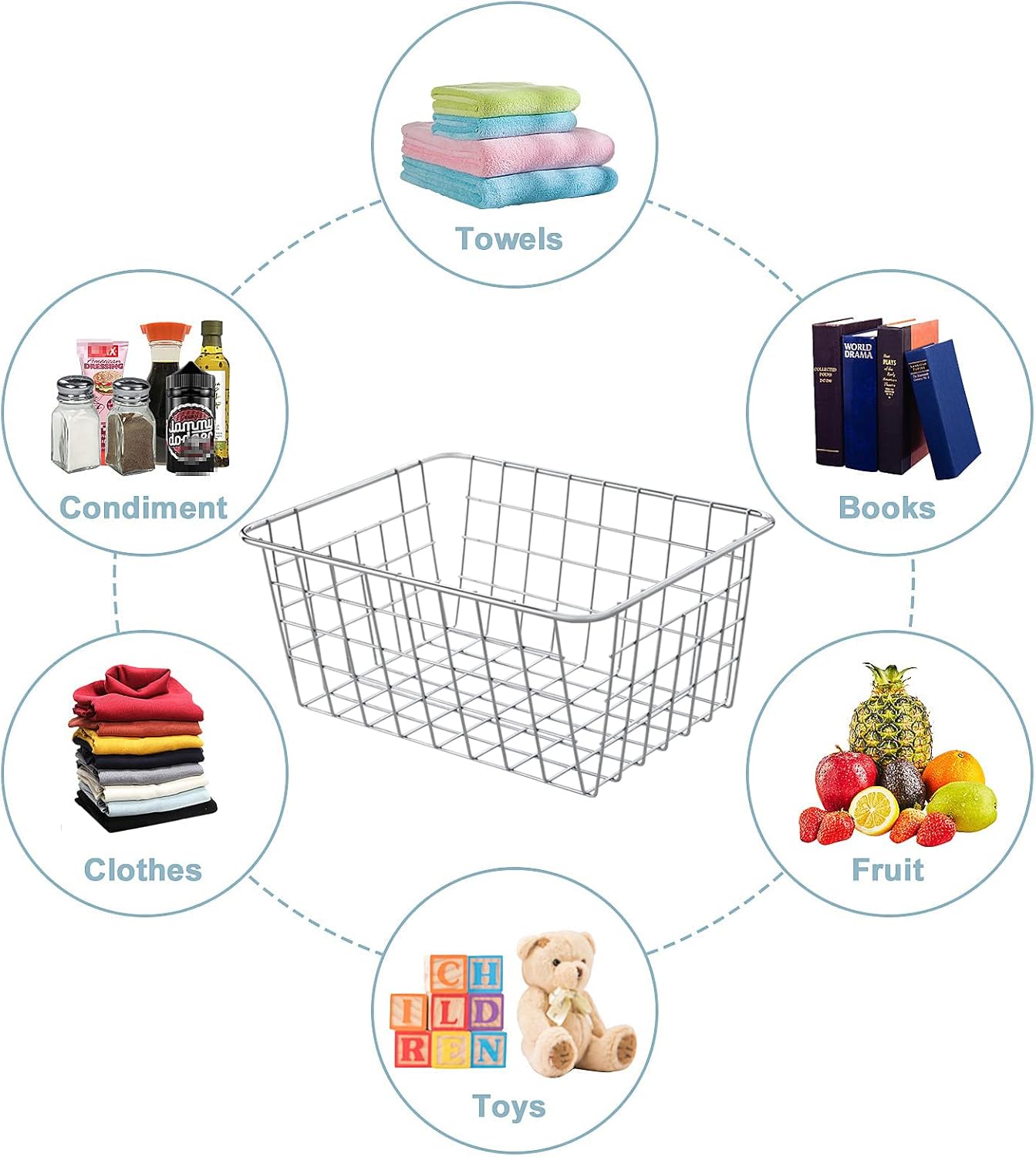 Wire Kitchen Storage Basket 5 Packs,Perfect Pantry Organization Accessories Baskets,Laundry Basket,Countertop Organization,Suitable for Kitchen,bathroom,bedroom,Tabletop,Stackable,Chrome