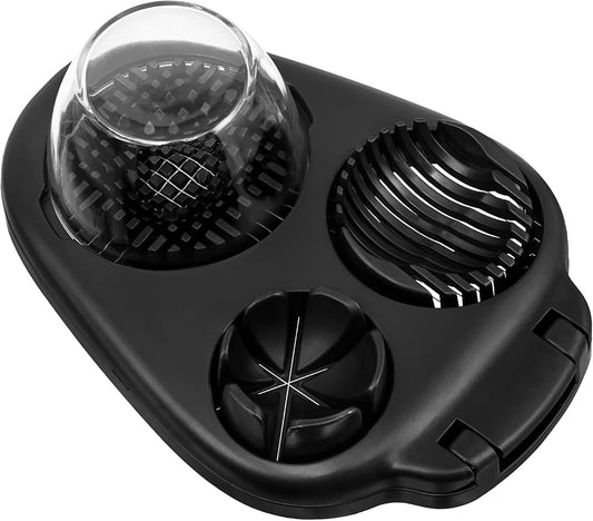 CraftyCrocodile Egg Slicer for Hard Boiled Eggs - 3 Slice Modes Egg Cutter, Heavy Duty, Stainless Steel Dicer - Kitchen Chopper Tool for Strawberry, Mushroom, Grape, Cherry Tomato - Black