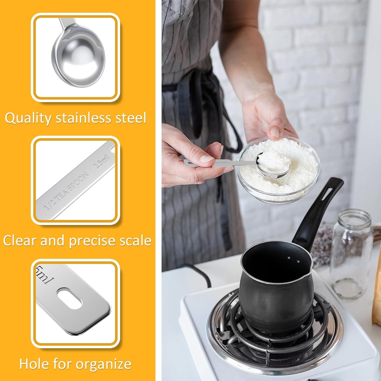 1PCS 1 Tsp(1/3tbsp, 1/6oz, 5ml) Single Measuring Spoon, Stainless Steel Individual Measure Scoop Only