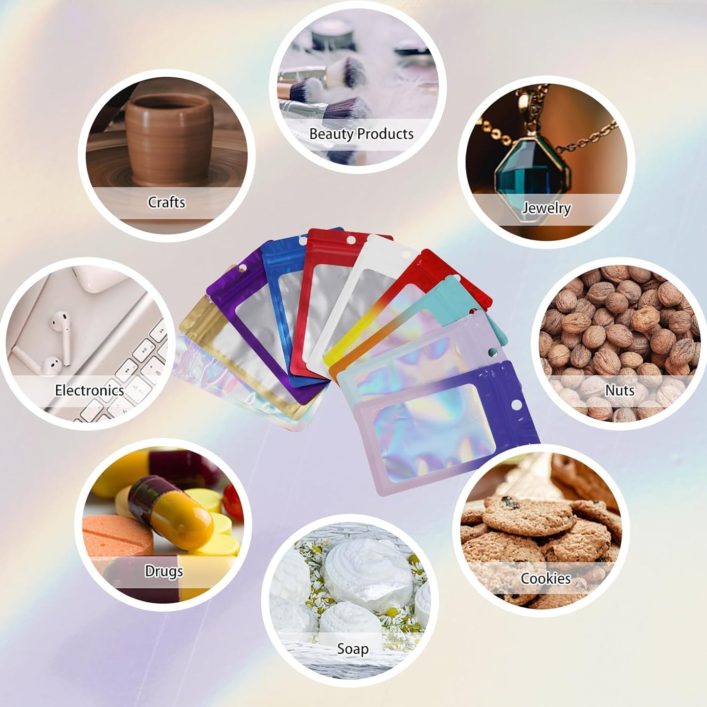 200 Pack Resealable Mylar Holographic Bags Food Storage Smell Proof Bags with Front Window Foil Packaging Pouch for Candy Sample Jewelry Small Business 3.15×5.51 Inch, Blue Fade Orange