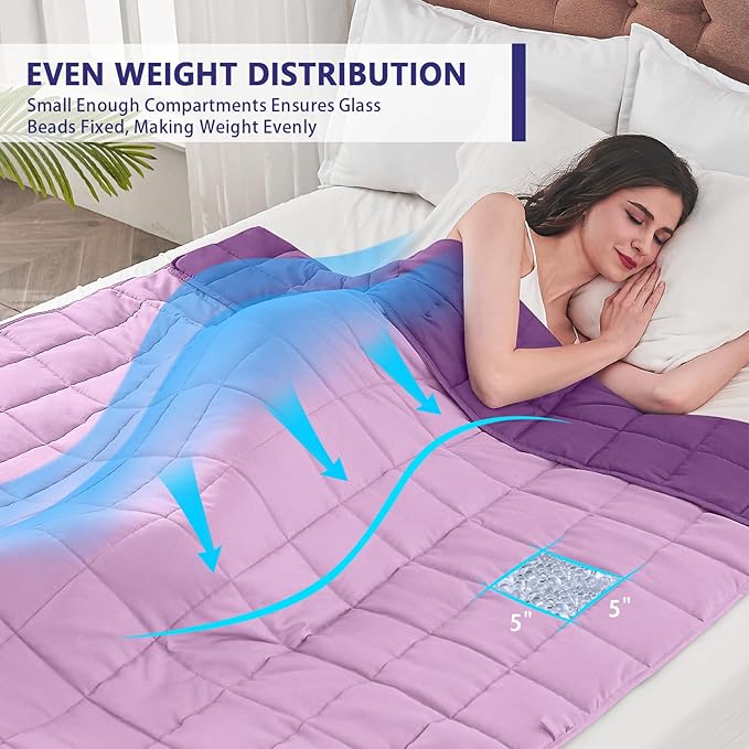 yescool Weighted Blanket for Adults (12 lbs, 48" x 72", Purple) Cooling Heavy Blanket for Sleeping Perfect for 110-130 lbs, Twin Size Breathable Blanket with Premium Glass Bead, Machine Washable