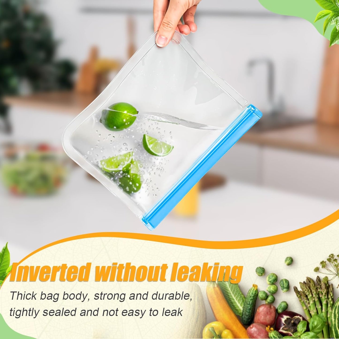 10 Pack Reusable Silicone Food Storage Bags, Leakproof Dishwasher Safe Reusable Freezer Bags for Food Containers, Lunch Bags for Sandwich, Snack, Marinate Meat, Salad Fruit