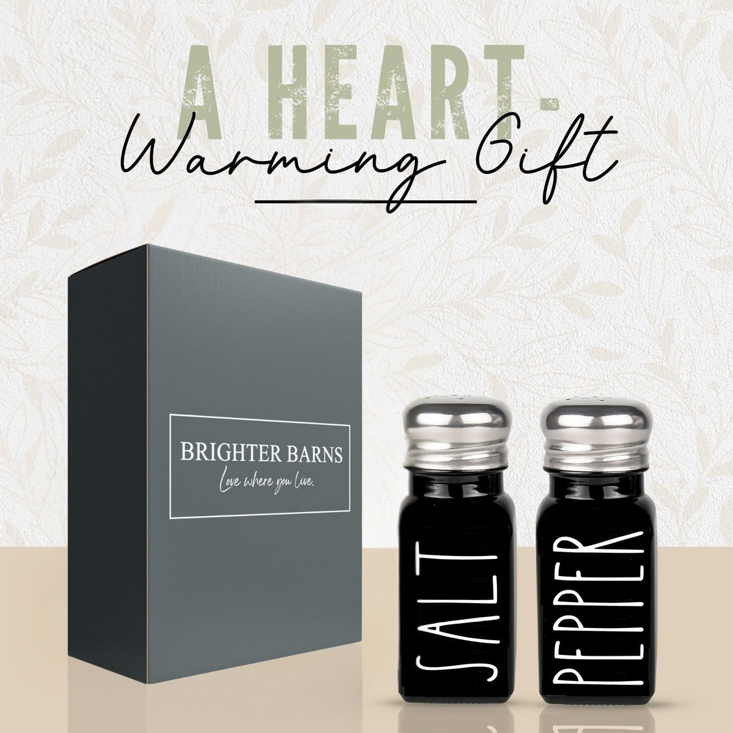Black Salt and Pepper Shakers Set by Brighter Barns - Cute Kitchen Decor - Gothic or Halloween Kitchen Decor - Glass Shaker with Stainless Steel Lid for Home, Restaurant, Gifts (Black)