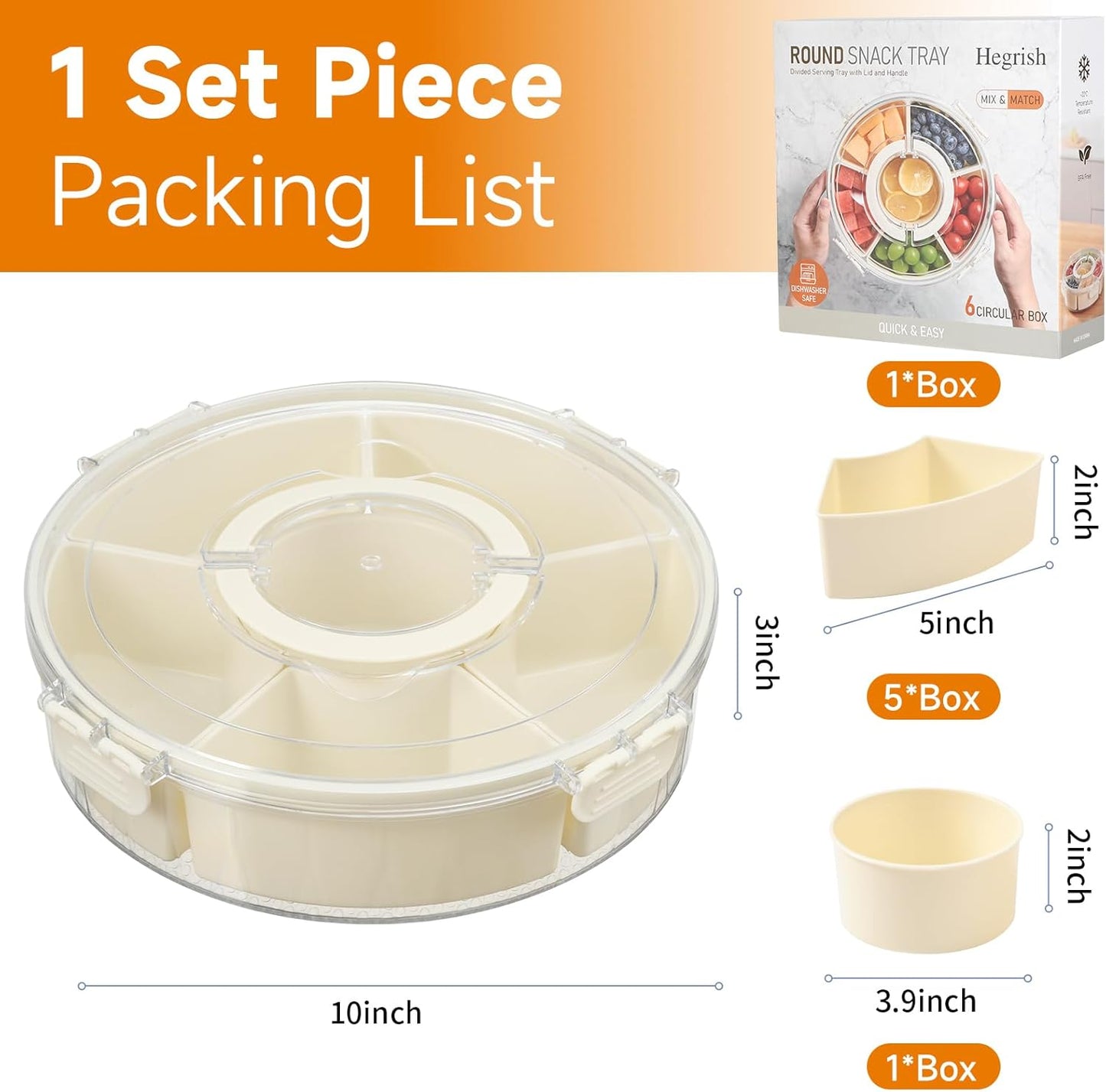 Small Divided Rotating Serving Tray with Lid and Handle,Portable Snackle Box Container,Spinner Organizer and Storage for Adults,Child,Fruits,Candy,Nuts,Veggie,Charcuterie,Snacks,Picnic,Travel, Party