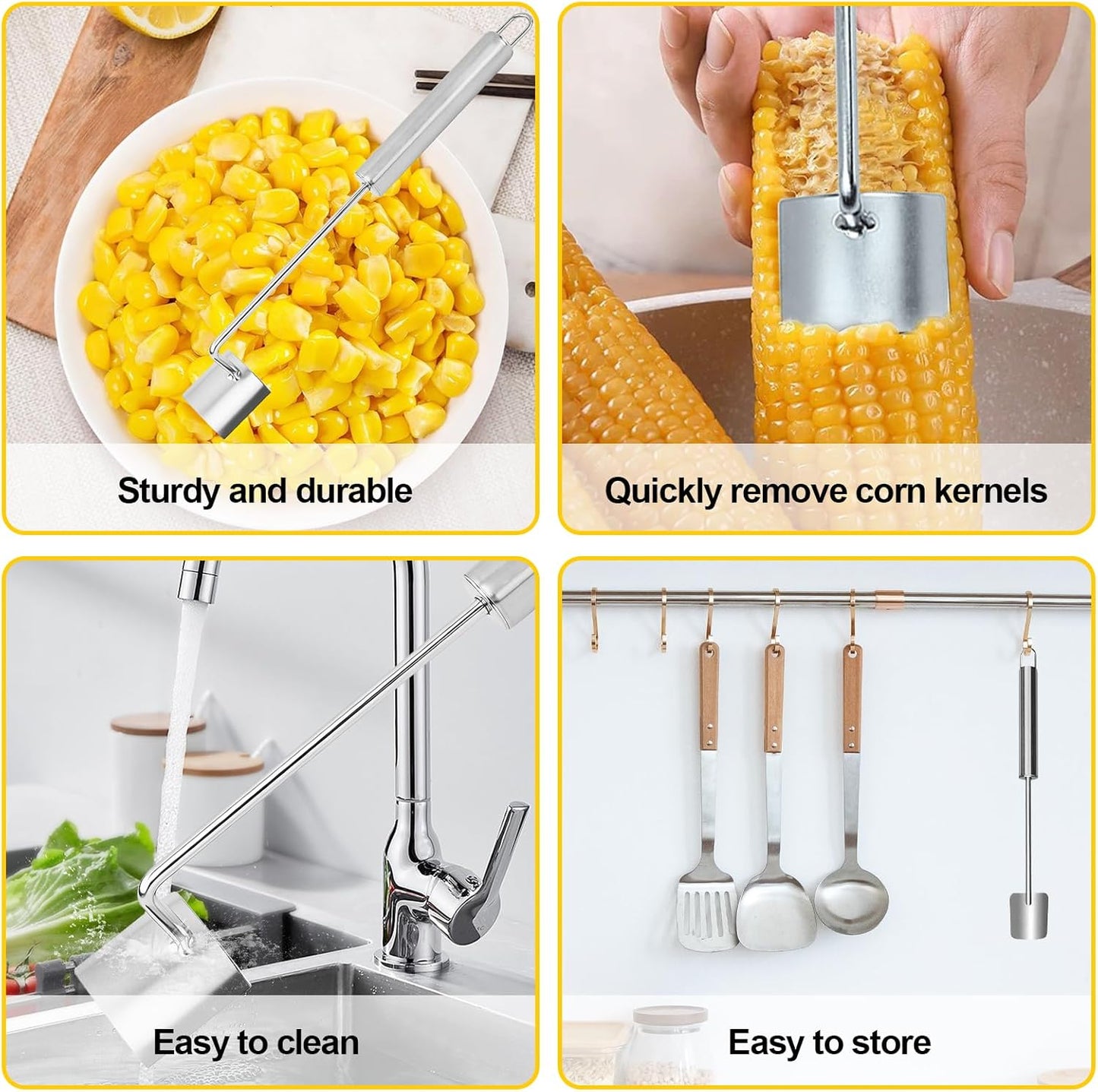 2 Pcs Stainless Steel Corn Peeler and Stripper Tool Set, Corn Stripper Cob Stripper Tool,Corn Stripper for Corn on the Cob Remover Tool，Corn Thresher with Ergonomic Handle，Kitchen Gadget