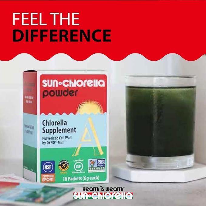 Sun Chlorella Powder Green Algae Superfood Supplement Supports Whole Body Wellness Immune Defense, Gut Health & Natural Energy Boost - Chlorophyll, B12, Protein - Non-GMO - 10 Servings