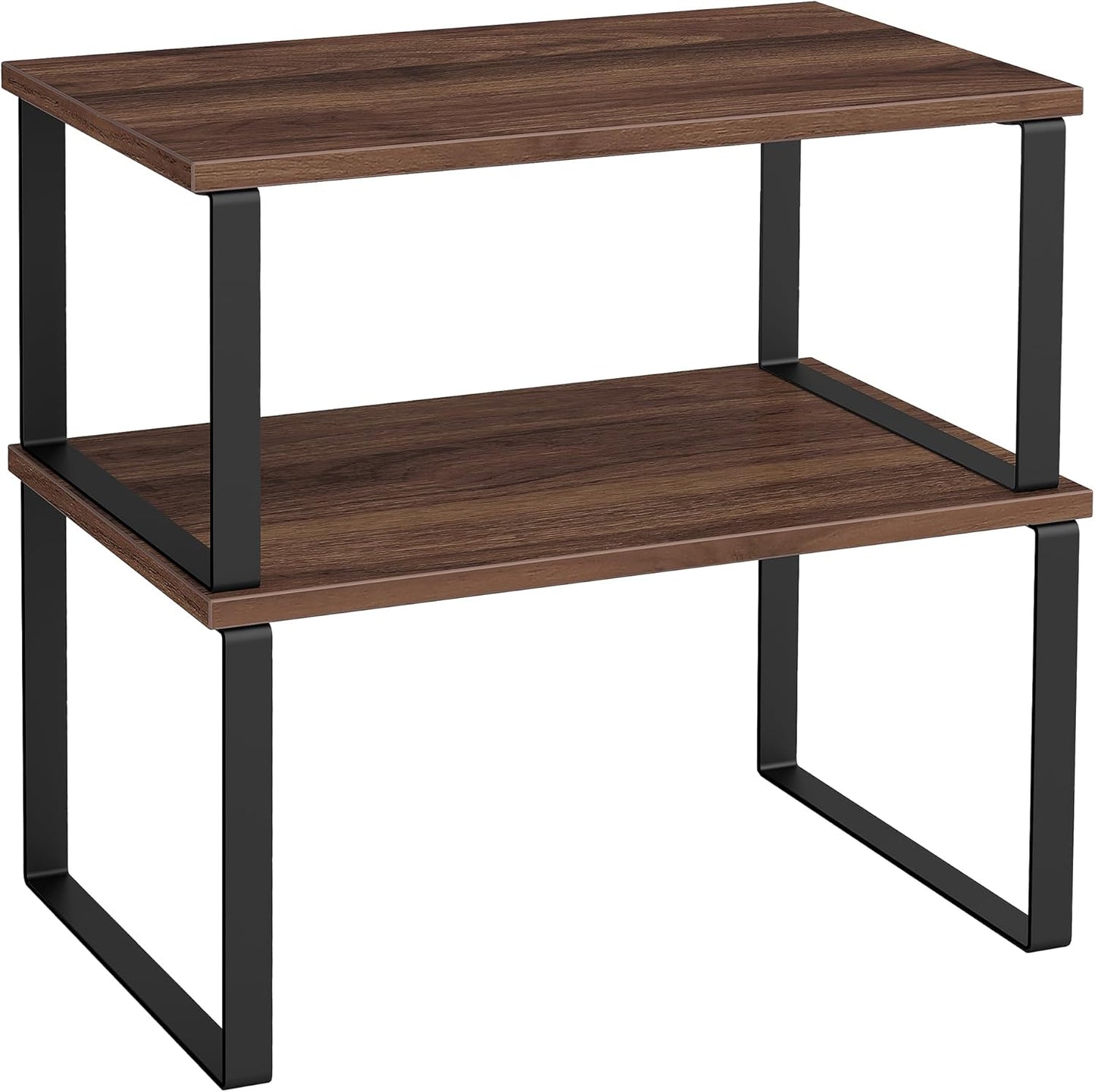 SONGMICS Cabinet Organizer Shelf, Set of 2 Kitchen Counter Shelves, Kitchen Storage, Spice Rack, Stackable, Expandable, Metal and Engineered Wood, Natural Walnut and Matte Black UKCS020K01