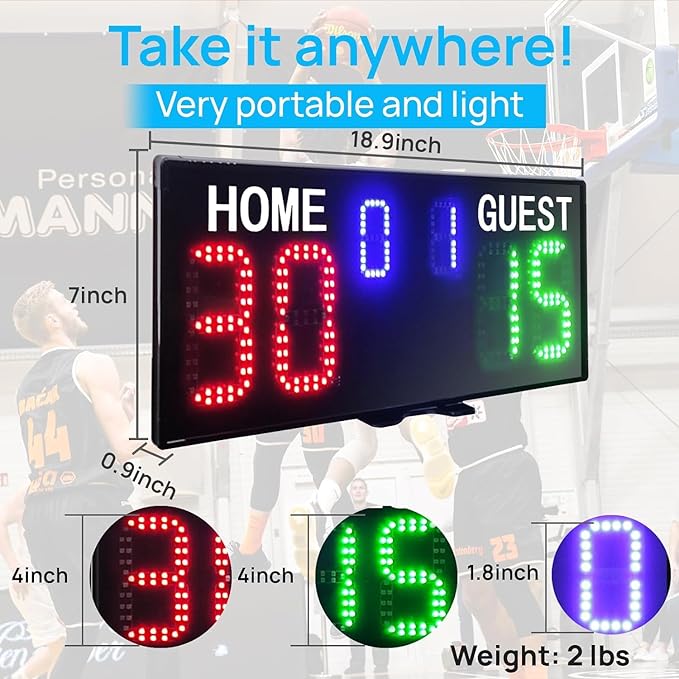 YZ LED Super Bright Electronic Scoreboard, Battery Powered Digital Scoreboard with Remote, Tennis Score Keeper for Net,Basketball/Volleyball/Baseball/Cornhole Indoor Outdoor Buzzer