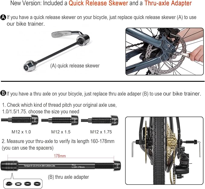 Bike Trainer, Magnetic Bicycle Stationary Stand for Indoor Exercise Riding, 26-29" & 700C Wheels, Quick Release Skewer & Front Wheel Riser Block Included