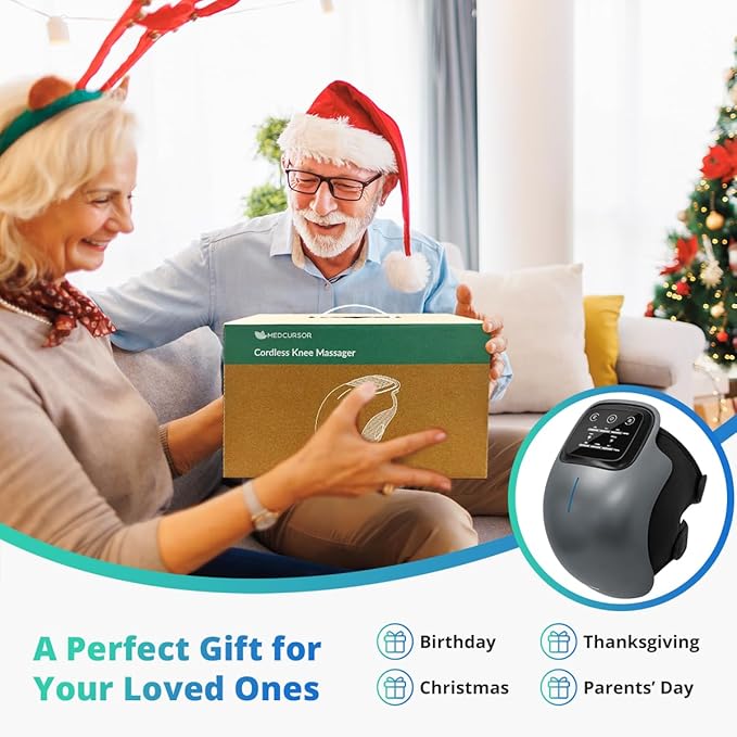 Medcursor Knee Massager with Heat, Cordless Heated Knee Massage for Pain Relief with 3 Heating Levels, 3 Vibration Modes, LED Screen, Adjustable Straps, Gift for Men and Women