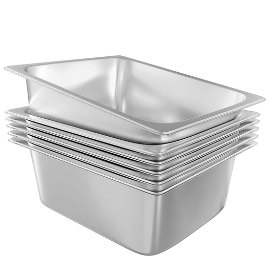 6-Pack Steam Table Pan Half Size 6 Inch Hotel Pan, Stainless Steel Metal Food Pan for Restaurant Food Container Warming Pans for Daily Use and Commercial