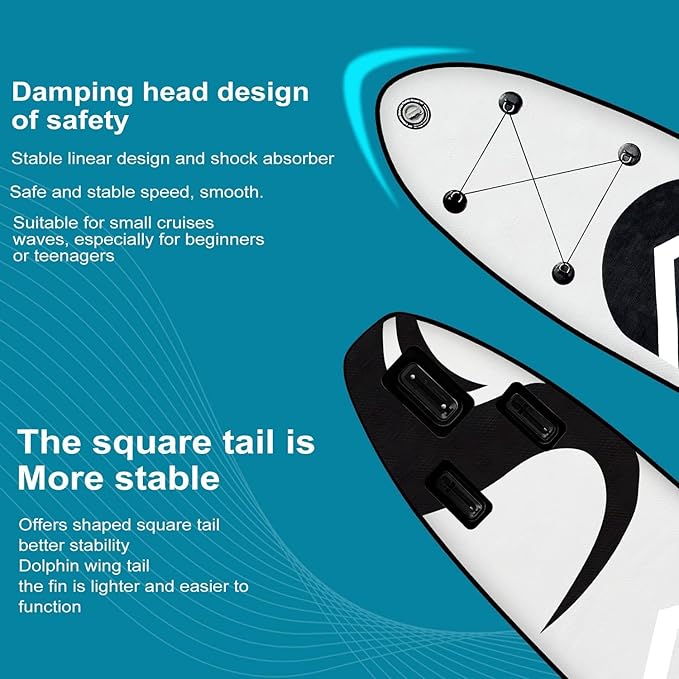 Inflatable Stand Up Paddle Board 10‘x30‘‘- Ultra-Light SUP with Backpack, Pump, Paddle, Coil Leash, 3 Fins, Repair Kit, Stable Design, Non-Slip EVA Deck for Adults & Youth