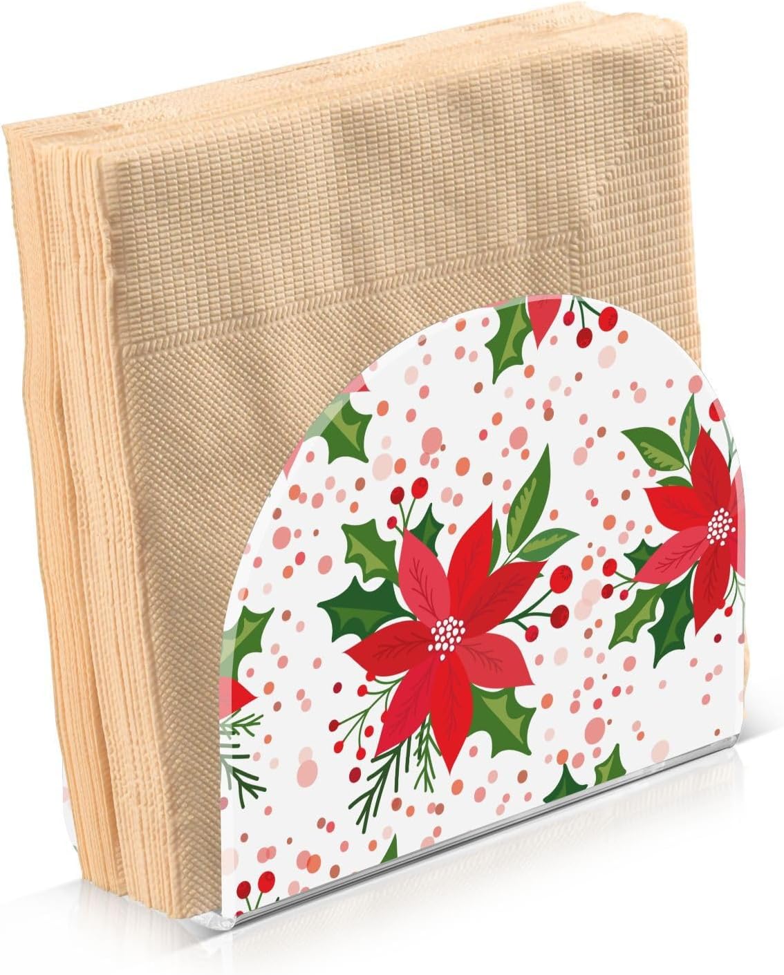 Christmas with Poinsettia Napkin Holder for Table Paper Napkins Holder Acrylic Tissue Dispenser Kitchen Dining Room Bathroom Party Car Decor