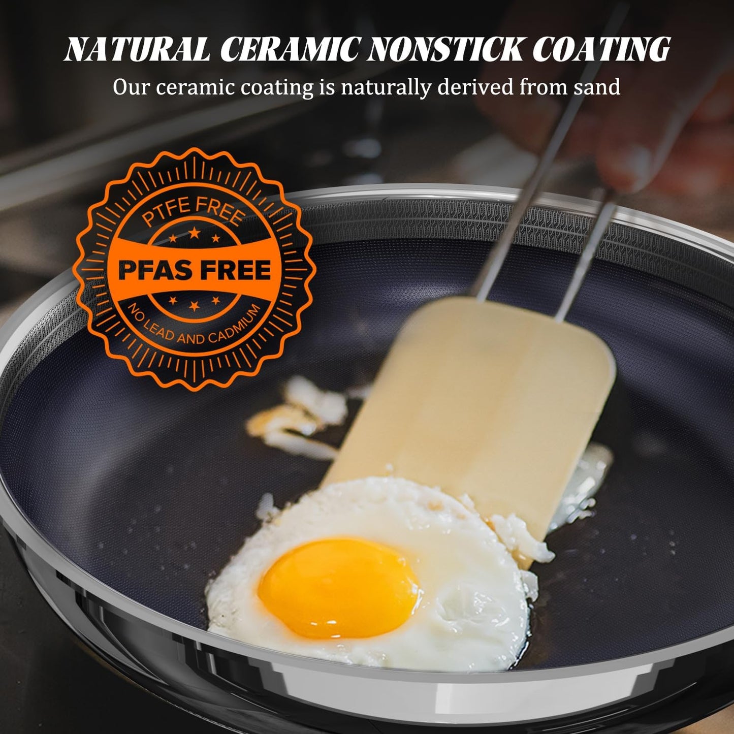 10" Hybrid Ceramic Nonstick Frying Pan, 3-Ply Stainless Steel Skillet, 2-Layer Coating, PFAS & PTFE Free, 9H Hardness & Corrosion Resistance, Dishwasher Safe, Induction Compatible-Dark Blue