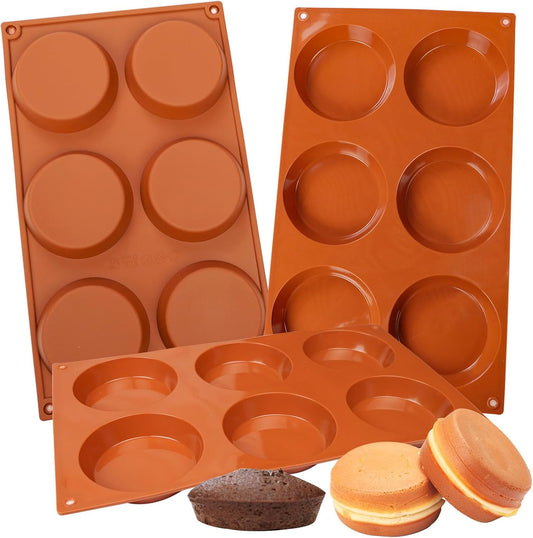 3 Pack Silicon Muffin Top Pan, 6-Cavity Non-Stick Egg Molds for baking, 3" Round Silicone Muffin Tin for English Muffins, Egg bites, Corn Bread, Whoopie Pies, Cookies