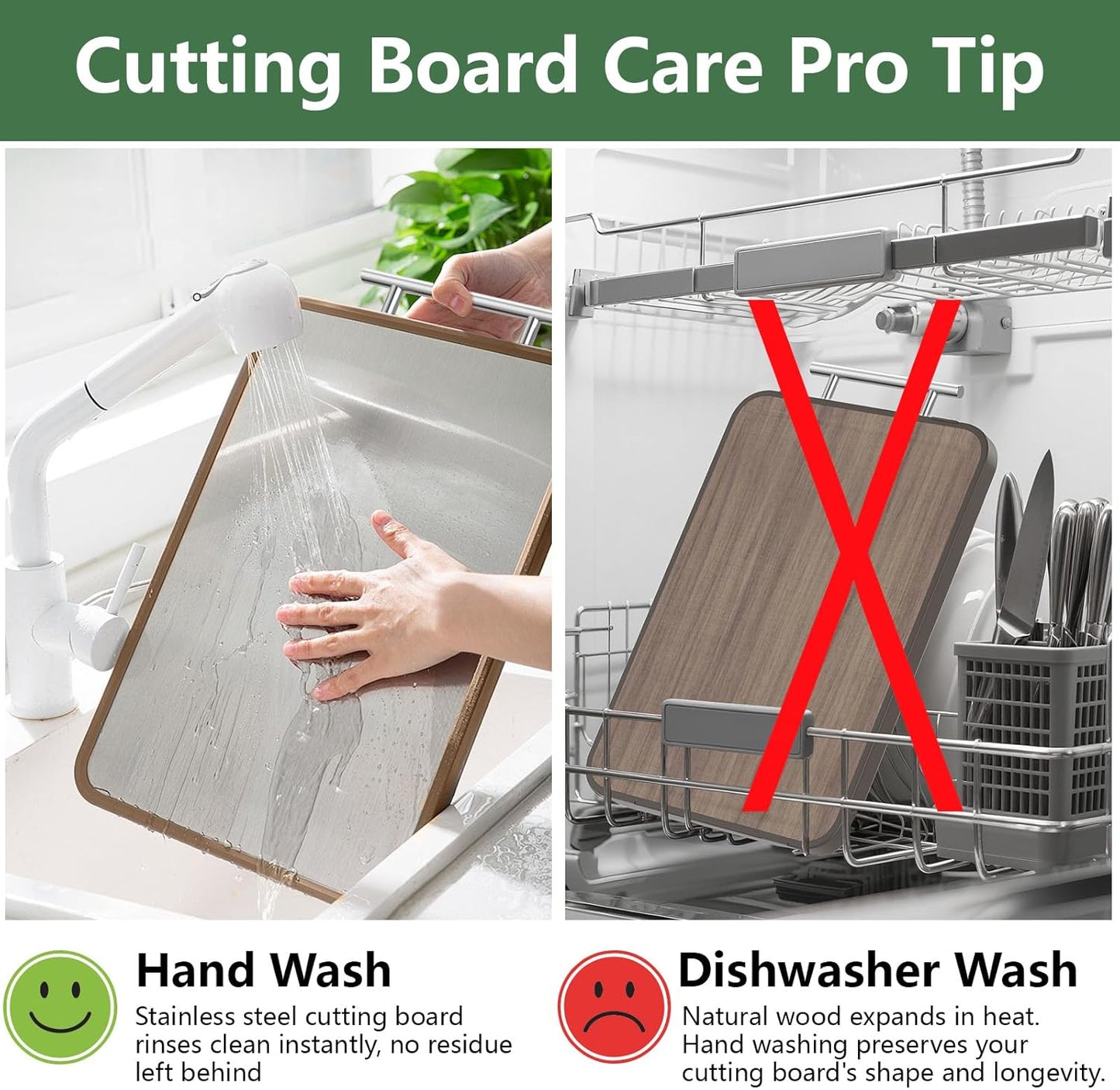 Stainless Steel Cutting Board Wood Double Sided, 2025 Upgraded Ebony Wood Cutting Boards for Kitchen, Charcuterie Board with Juice Groove, Chopping/Board Titanium 16.3''×11''×1''