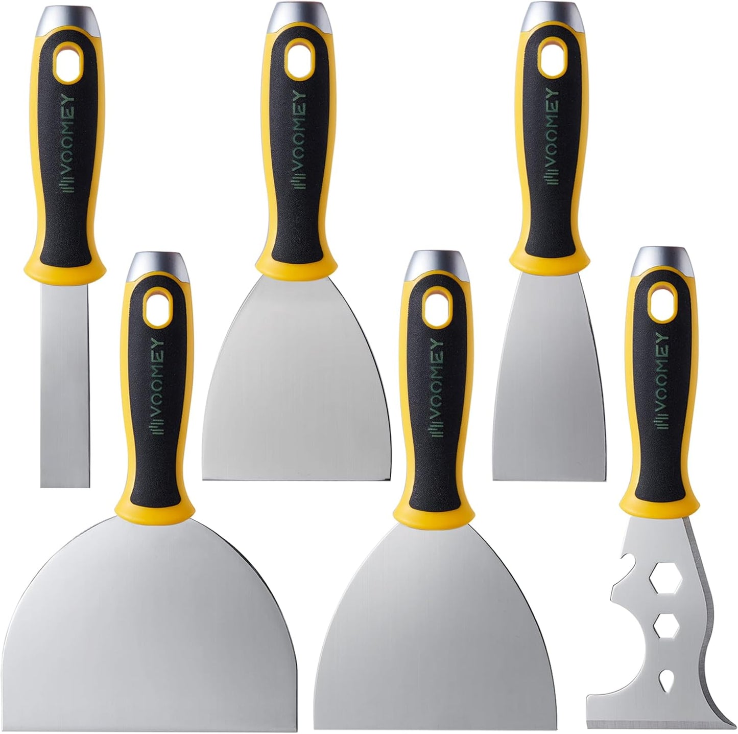 VOOMEY Putty Knife Set, 420 Stainless Steel Paint Scraper Tools,Taping Knives 6pcs, Drywall Knife Set Used for Renovating Old Walls, Applying Putty, Removing Wallpaper