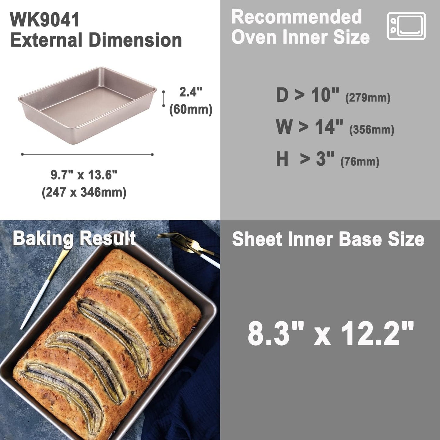 CHEFMADE 13-Inch Rectangle Cake Pan, Non-Stick Loaf Pan Deep Dish Bakeware for Oven Roasting Meat Bread Jelly Roll Battenberg Pizzas Pastries 9.7" x 13.6" X 2.4"(Champagne Gold)