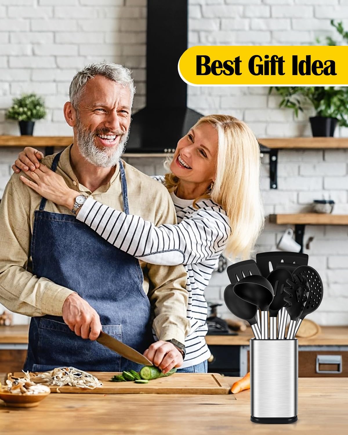 Silicone Cooking Utensil Set, 8Pcs Non-stick Cookware with Stainless Steel Handle, BPA Free Heat Resistant Kitchen Tools with Spatulas, Turners, Spoons, Skimmer and Pasta Fork