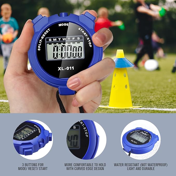 TOODOO 12 Pack Multi Function Digital Stopwatch Timer Bulk Sports Stopwatch with Lanyard Plastic Display Waterproof Date Time Alarm Timer for Coaches Fitness Referees