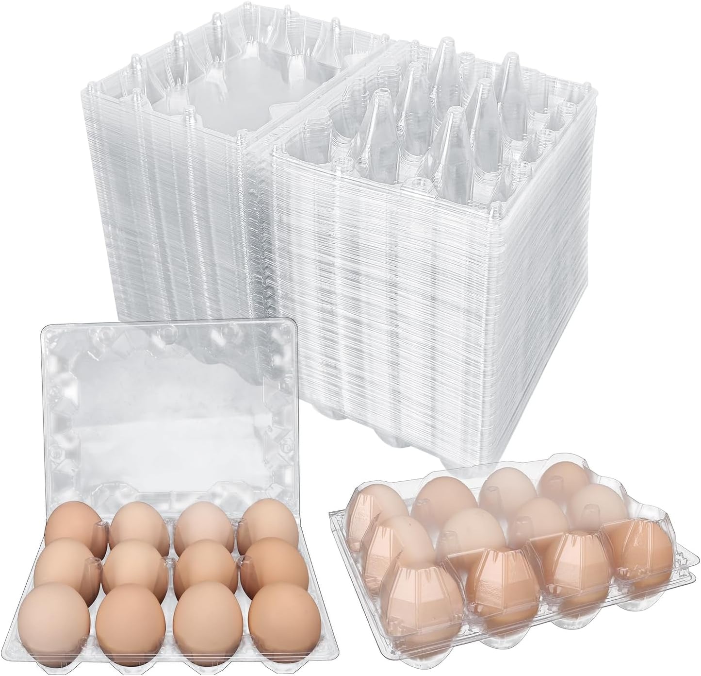 150 Pack Bulk Egg Cartons, Clear Plastic Chicken Egg Holders, Egg Tray Carton Holder for Home & Kitchen, Farm & Market Use, An Eco-Friendly Egg Storage Solution, 12 Grids