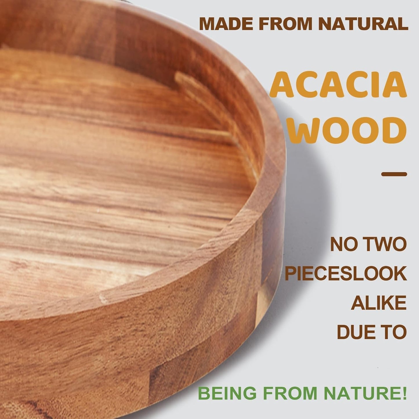 9 Inch Acacia Wood Lazy Susan Organizer for Cabinet, Lazy Susan Turntable for Countertop Table Pantry, Kitchen Turntable Storege Container