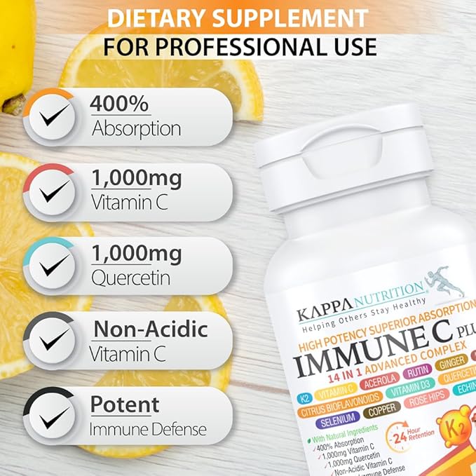 Quercetin 1,000mg, Vitamin C 1,000mg, Zinc 50mg, Vitamin D3 5,000iu, Selenium, Copper, Acerola, Ginger, Rutin, Bitter Orange, Rose Hips, Echinacea, Immune C Plus, 14 in 1 Immune C Plus (60 Count)