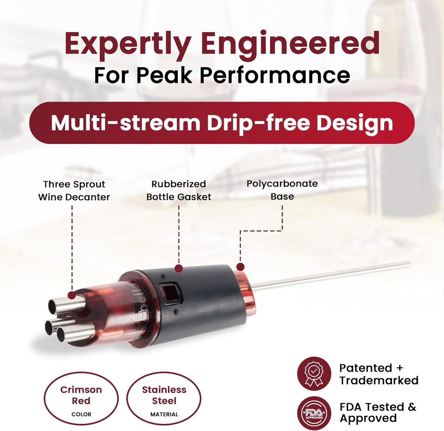 Pourtable 2 Pack Wine Aerator, Multi Stream Wine Aeration 3 Stainless Steel Spouts Handmade Kitchen Essential, No-Drip Wine Pouring Accessory Gifts for Men in Easy to Carry Protective Gift Case