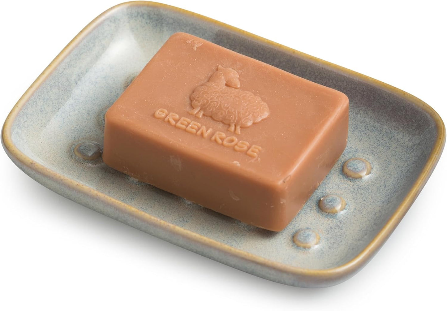 Soap Dish for Shower, Ceramic Soap Dish Non-Slip Soap Holder Bar Saver Tray for Bathroom Kitchen Sink, Floating Point Design Save Soap Loss