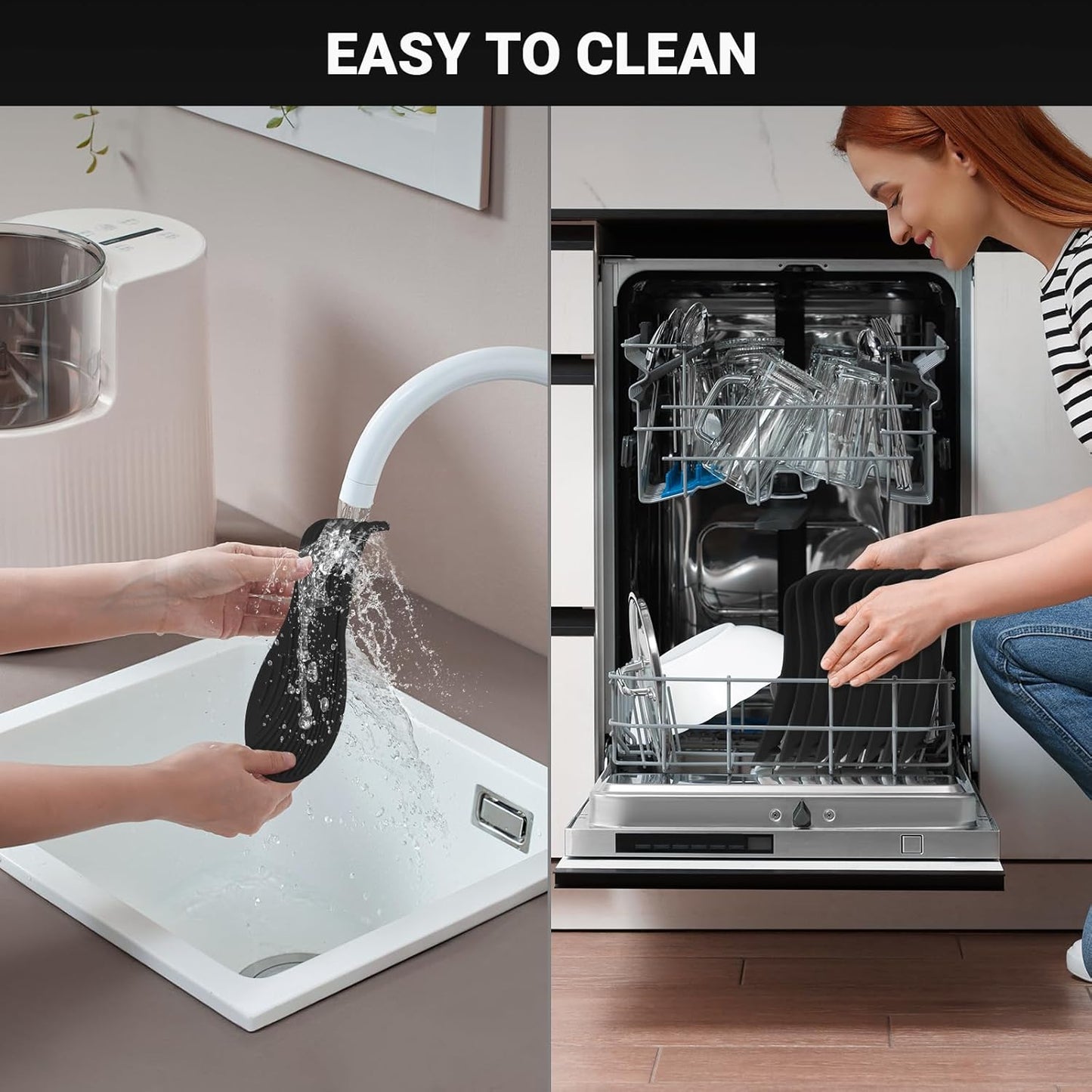 Heat Resistant Silicone Spoon Rest, Non-Slip Spoon Holder for Kitchen Counter, Silicone Spoon Rest for Stove Top for Spoons, Spatulas, Ladles, Tongs (Black)