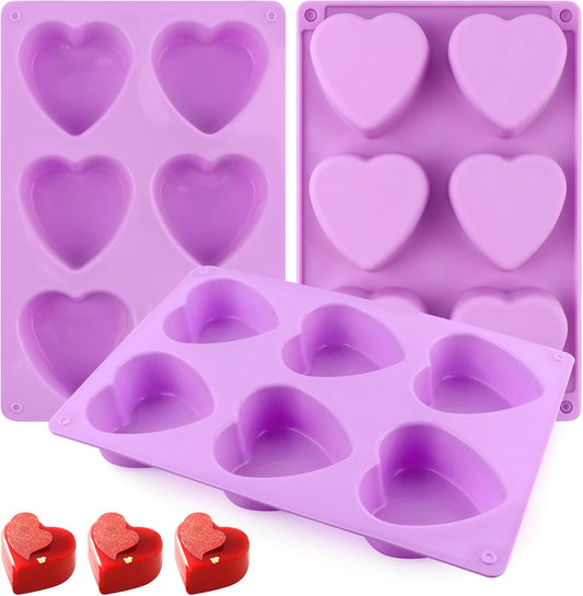 3-Pack 6-Cup Silicone Muffin Pans, Nonstick Cupcake Baking Molds, BPA/PFA-Free, Dishwasher & Oven Safe Heart-shaped Purple