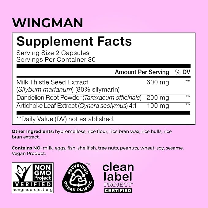 HUM Wing Man - Liver Detox and Liver Support Supplement with Milk Thistle, Dandelion Root Powder & Artichoke Leaf Extract - Helps Flush Liver of Toxins (60-Count)