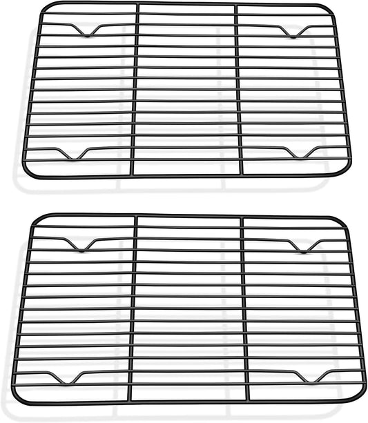 P&P CHEF Cooling Baking Rack Pack of 2, Stainless Steel Cooling Racks for Cooking Baking Roasting Grilling Drying, Dense Wires & Smooth Edge, Easy to clean, Black, 9.7" x 7.3"