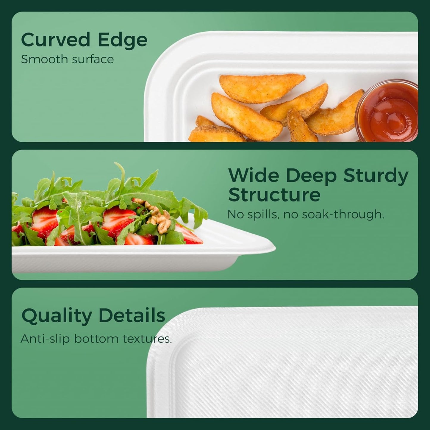 50 Pack White 14-Inch Heavy-Duty Compostable Food Trays | Extra Large Disposable Platters for BBQ, Seafood Boils, Catering & Holidays | Eco-Friendly Paper Serving Trays