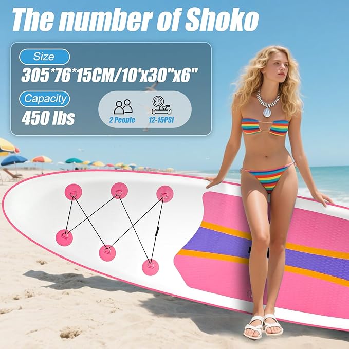 Inflatable Stand Up Paddle Board 10‘x30‘‘- Ultra-Light SUP with Backpack, Pump, Paddle, Coil Leash, 3 Fins, Repair Kit, Stable Design, Non-Slip EVA Deck for Adults & Youth