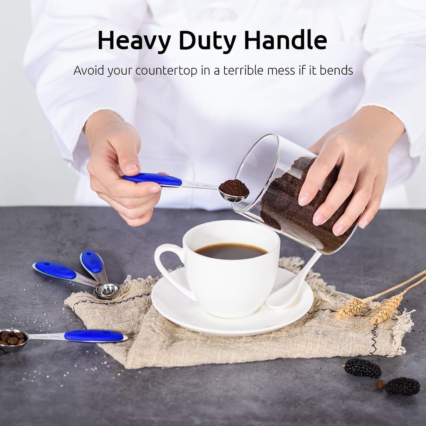 Measuring Cups : U-Taste 18/8 Stainless Steel Measuring Cups and Spoons Set of 10 Piece, Upgraded Thickness Handle(Blue)