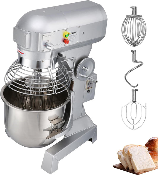 Happybuy 10Qt Commercial Food Mixer with Timing Function， Commercial Mixer 500W Stainless Steel Bowl Heavy Duty Electric Food Mixer Commercial with 3 Speeds Adjustable, Perfect for Bakery Pizzeria