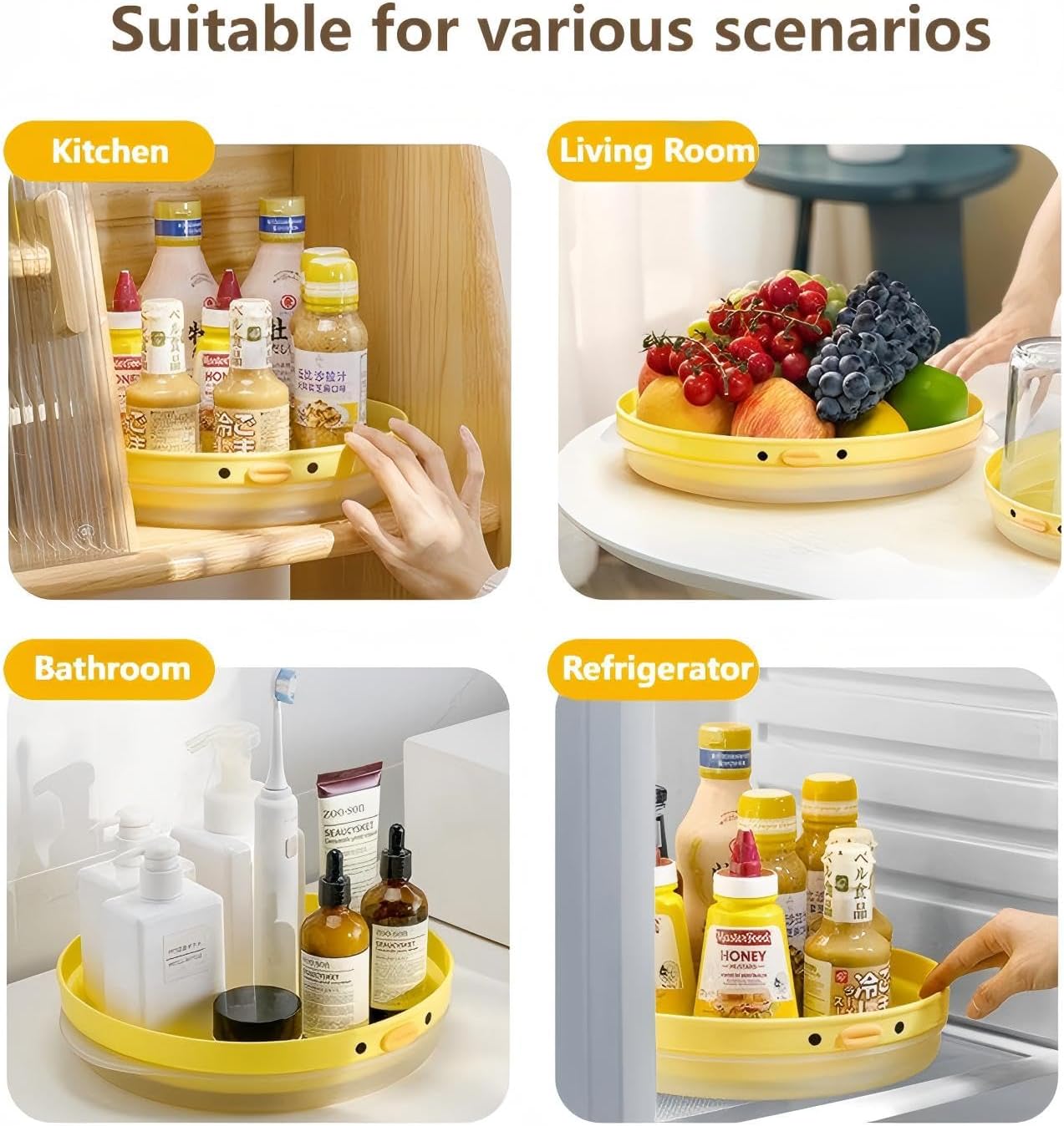 9.8 Inch Lazy Susan Turntable, 360-Degree Rotating Tray with Non-Slip Base, Creative Organizer for Spice Rack, Countertop, Cabinet, Pantry, as Decorative Display for Living & Dining Room