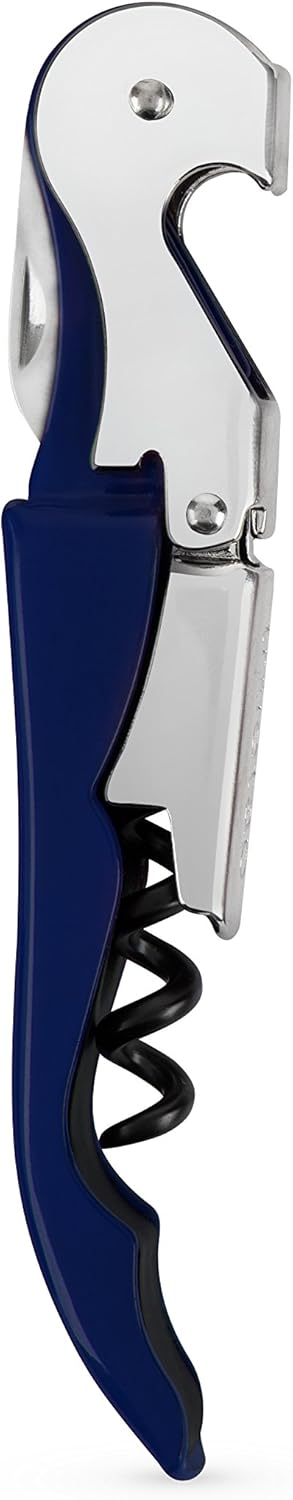 True Brands TrueTap Double Hinged Waiters Corkscrew, Top-notch Stainless Steel Opener with Foil Cutter Built to Last Wine Key Navy Blue, Set of 1