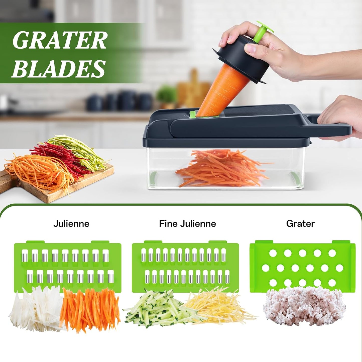 HomeHacks Vegetable Chopper Vegetable Cutter, 12 in 1 Multi-Functional Kitchen Gadget Set - Dicer, Slicer, Cutter, Julience, Cheese Grater, Egg Separator, Hand Guard - Veggie Chopper Lid with Handle