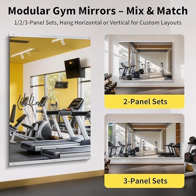 Home Gym Mirror - 60x40 Inch, 2PCS Frameless Tempered Glass Full Body Mirror for Wall Mount - Ideal for Yoga, Workout, Bedroom, Dance Studio (Silver)