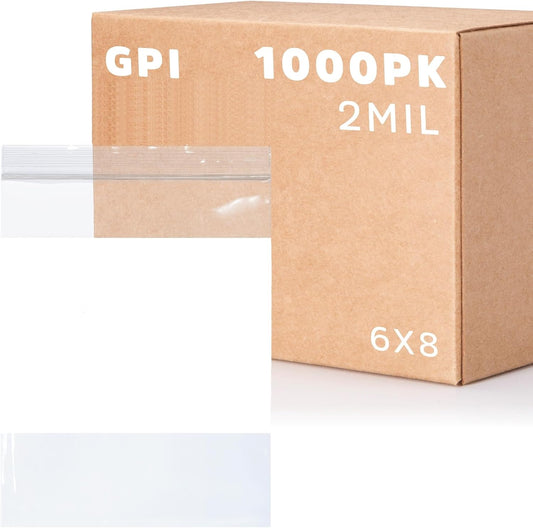 1000 Count, 6" x 8" Zip Bags, 2 Mil Thick Clear Plastic Reclosable Zipper Lock Bags with Write-on White Block, with Resealable Zip Top Lock for Food Storage, Sandwiches, Jewelry, Candy.