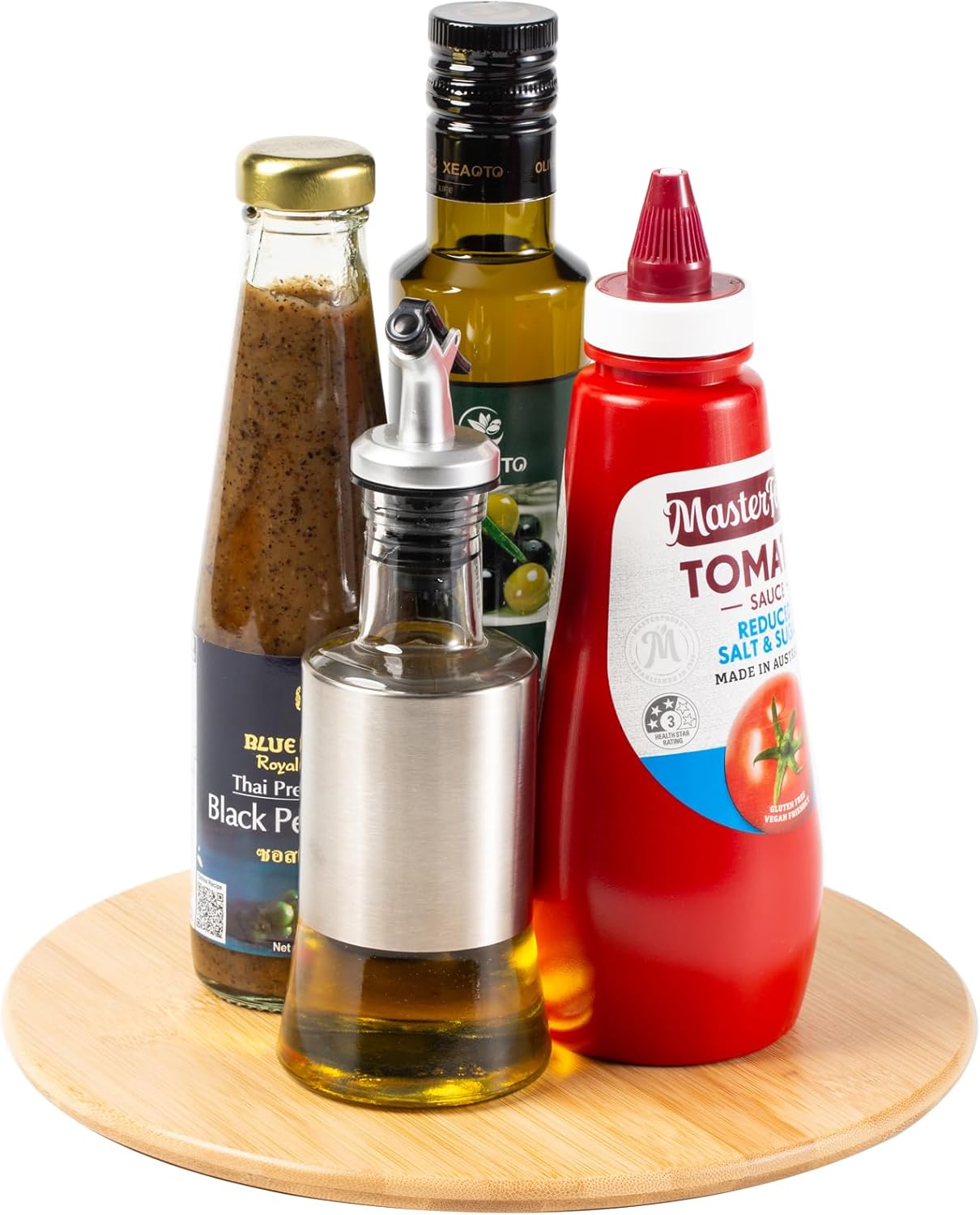 10 Inch Bamboo Wood Lazy Susan Organizer for Cabinet, HENABLE Lazy Susan Spice Rack Turntable Organizer for Pantry, Dining Table, Kitchen, Countertop, Cupboard, Refrigerator, Home Decor