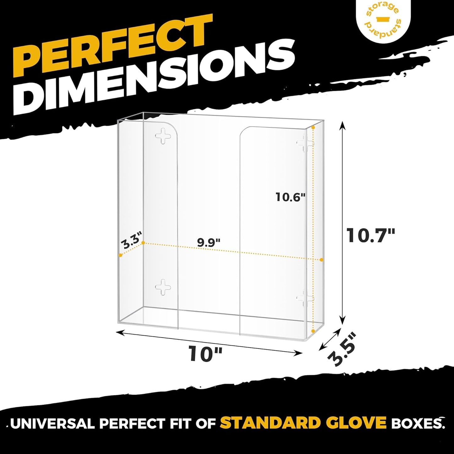 Storage Standard Double Glove Box Holder Dispenser - Kitchen, Medical, & Latex Gloves Holder Wall Mount or Countertop, Universal Fit - Thick Acrylic, Easy to Use, Slide, & Load Open Top Design - Clear