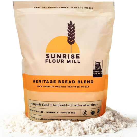 Sunrise Flour Mill Heritage Organic Bread Flour Blend - 5 lbs | Organic Unbleached Bread Flour Easy to Digest with Less Bloating | High Protein, Superior Baking | Smooth, Nutty Flavor