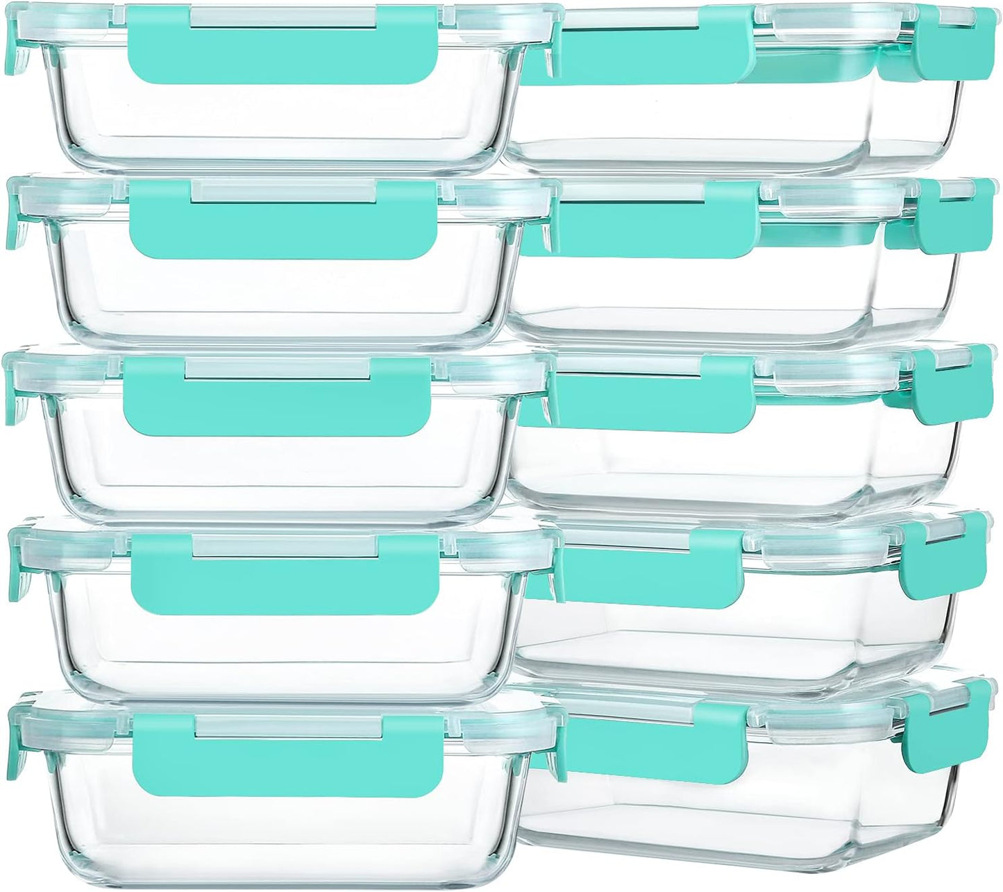 M MCIRCO [10-Pack,22 Oz Glass Meal Prep Containers,Glass Food Storage Containers with lids,Glass Lunch Containers,Microwave, Oven, Freezer and Dishwasher, Green